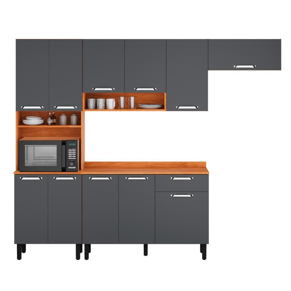 Armário de Cozinha Completa 254cm Vegas Grafite Madeira Itatiaia