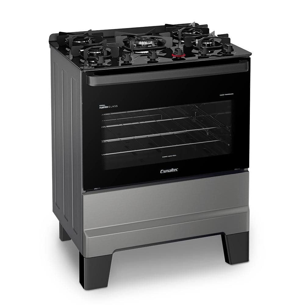 Fogão a Gás Mesa de Vidro Limpa Fácil e Acendimento Automático Esmaltec IDEAL Master Glass T5VFI Cor Inox 5 bocas Bivolt