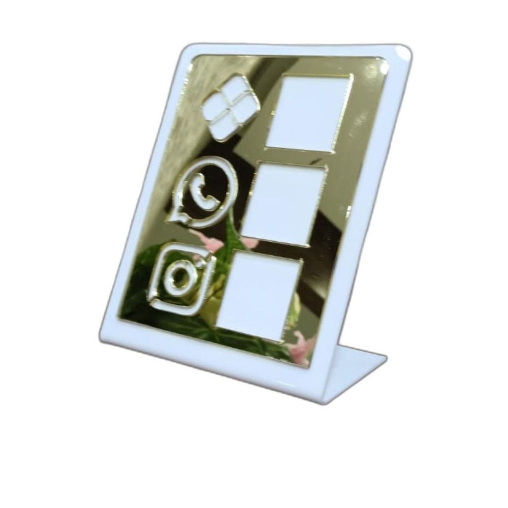 Placa De Acrilico Pix Com 3 Qr Code Branco E Dourado Zap