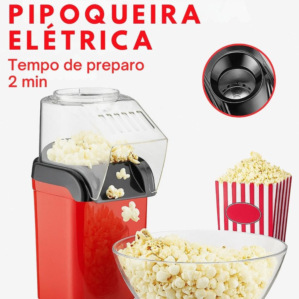 Pipoqueira Elétrica 1200W, Para Pipocas Sequinhas E Sem Óleo