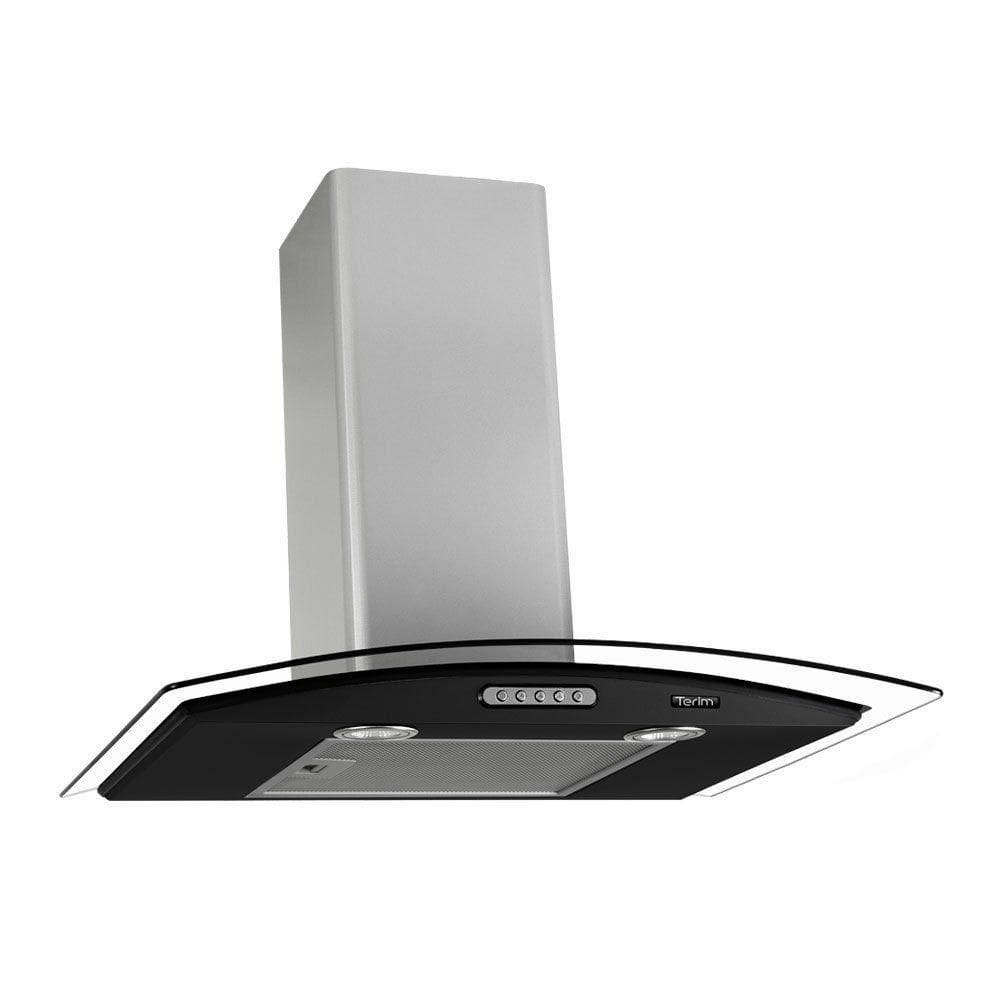 Coifa de Parede 60cm Vidro Curvo Terim Preto Com Inox 220V