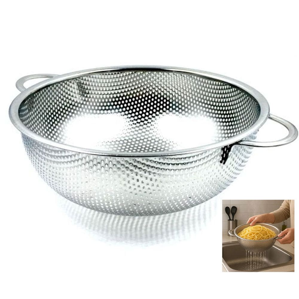 Escorredor Inox Macarrao Massas Legumes Frutas Verduras Versatil Cozinha Residencial Comercial Higienico Multiuso