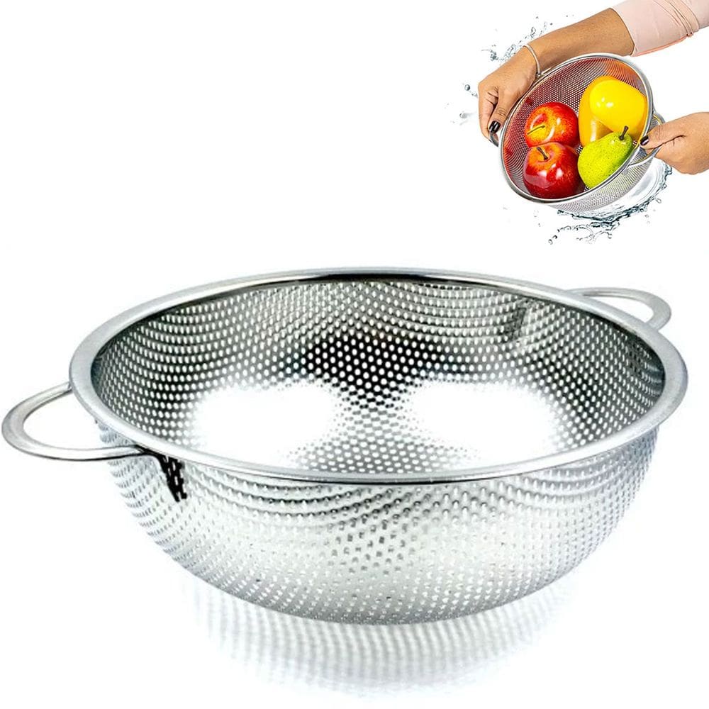 Escorredor Inox Macarrao Massas Frutas Verduras Legumes Multiuso Cozinha Versatil Resistente Higienico