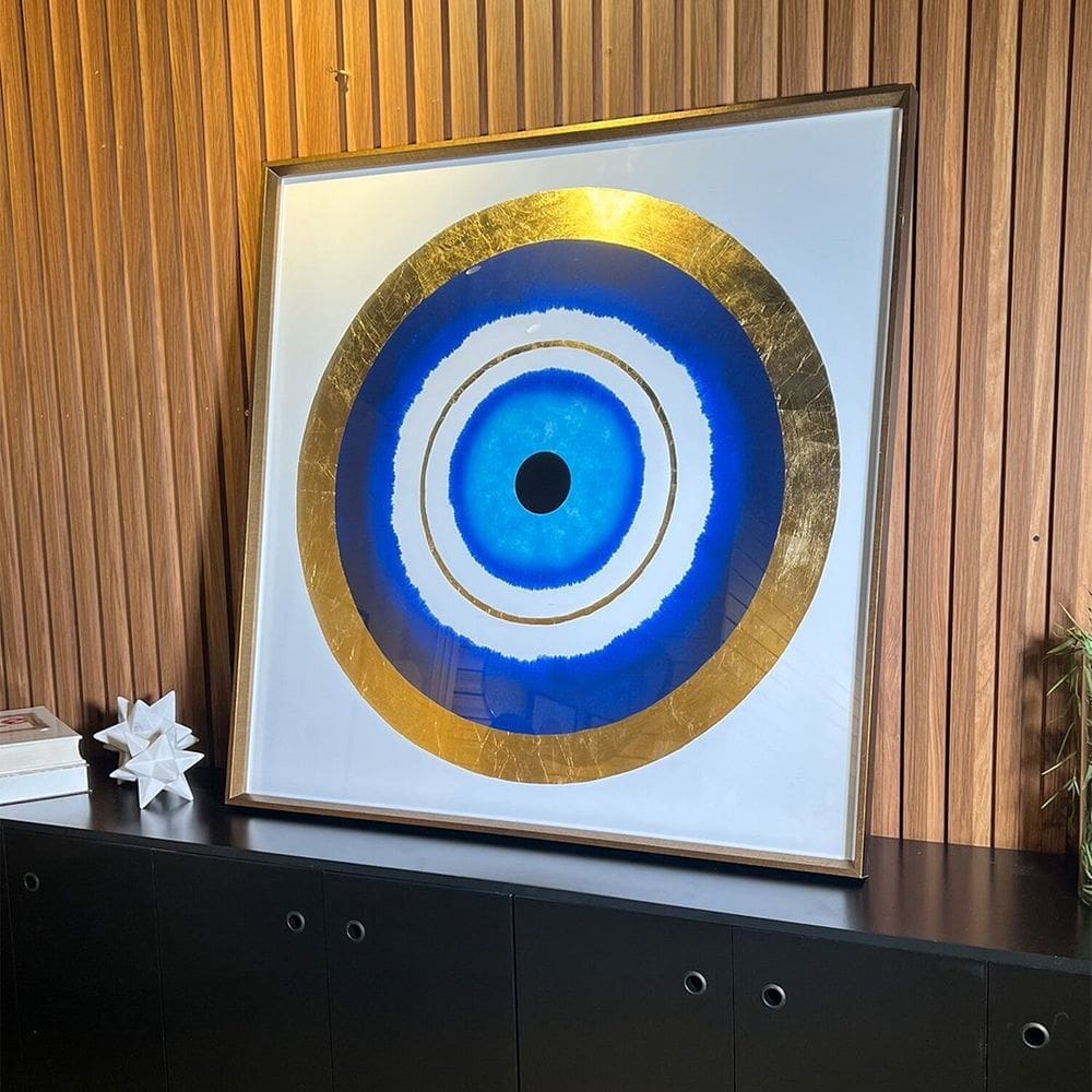 Quadro Decorativo Artesanal Olho Grego 100x100cm Feito a Mão 1 Tela para Quarto Sala Hall