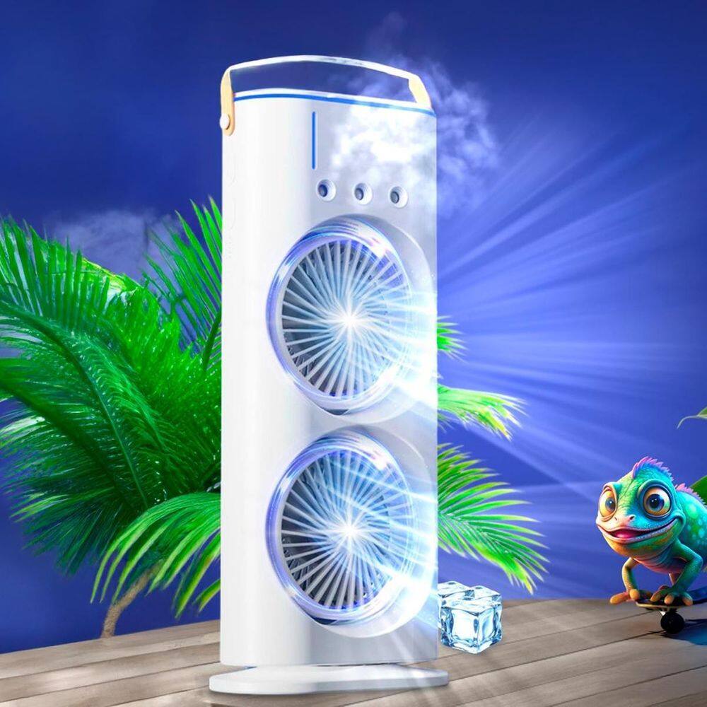 Ventilador Torre Usb Portátil Led Duplo E Umidificador