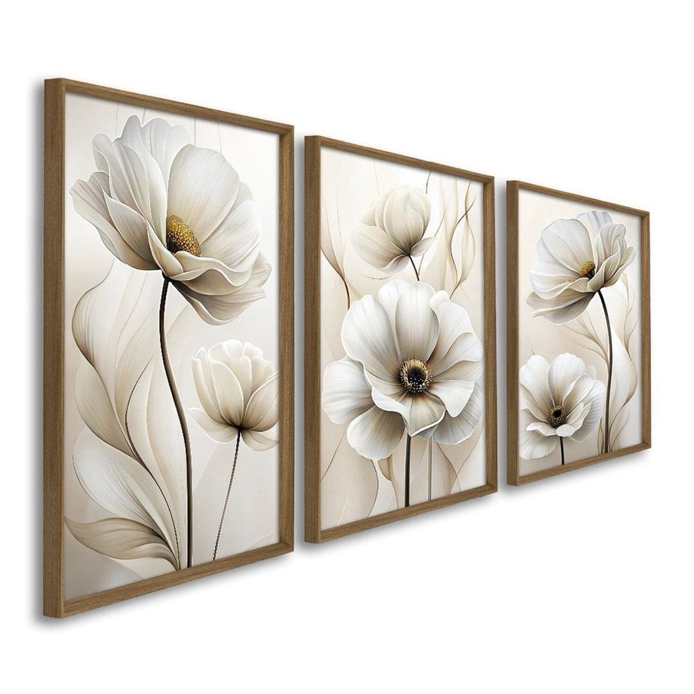 Quadro Decorativo Modelo Floral Delicadeza 3 Telas 60x90 para Sala Quarto Escritório