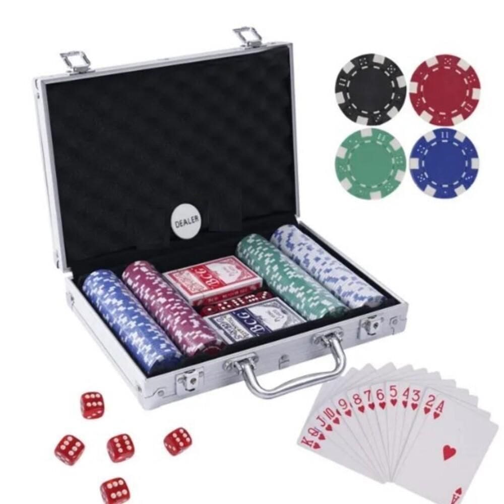 Maleta Poker 200 Fichas Aluminio Jogo Oficial Baralho Dados Kit Completo