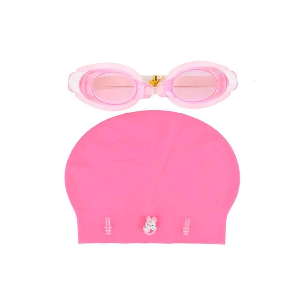 Kit Completo De Natação óculos, Touca, Protetor De Ouvido E Nariz Rosa
