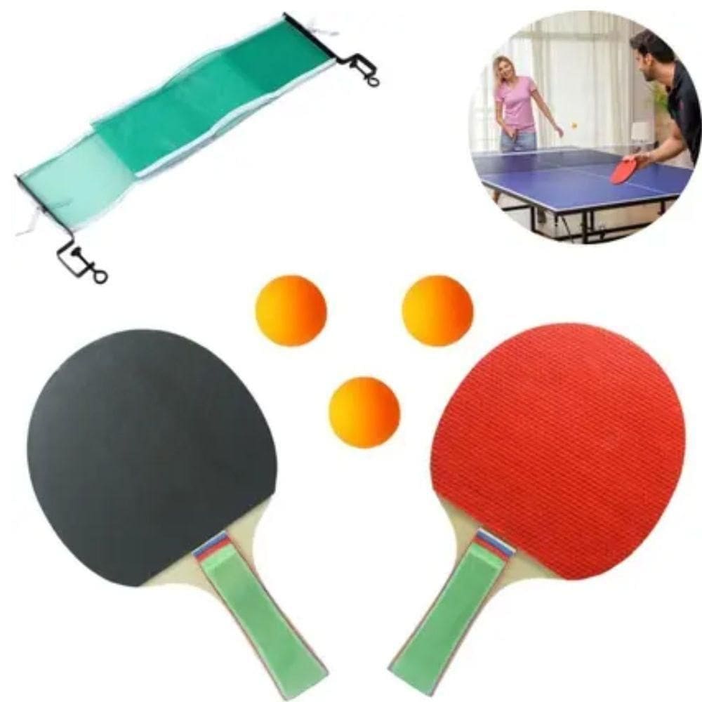 Kit Completo De Ping Pong Com Rede 2 Raquetes E 3 Bolinhas