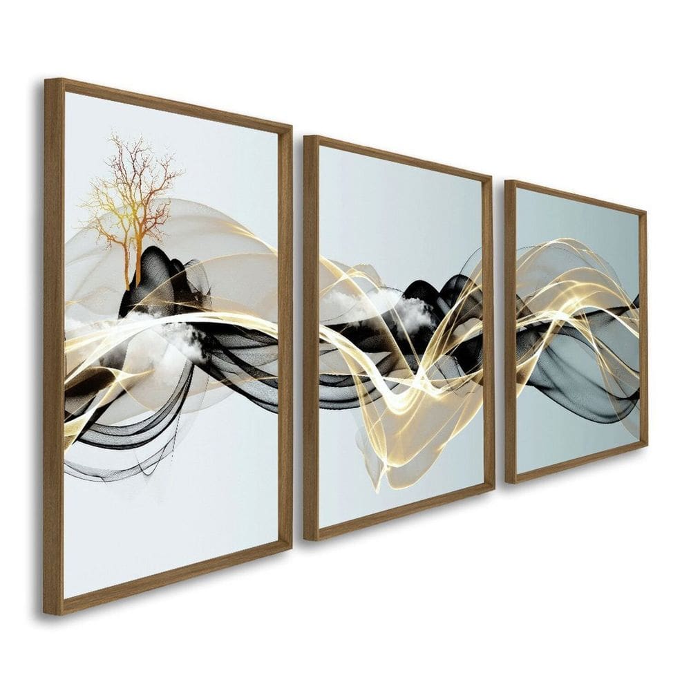 Quadro Decorativo Paisagem Abstrata 3 Telas 60x90cm para Sala Quarto Escritório