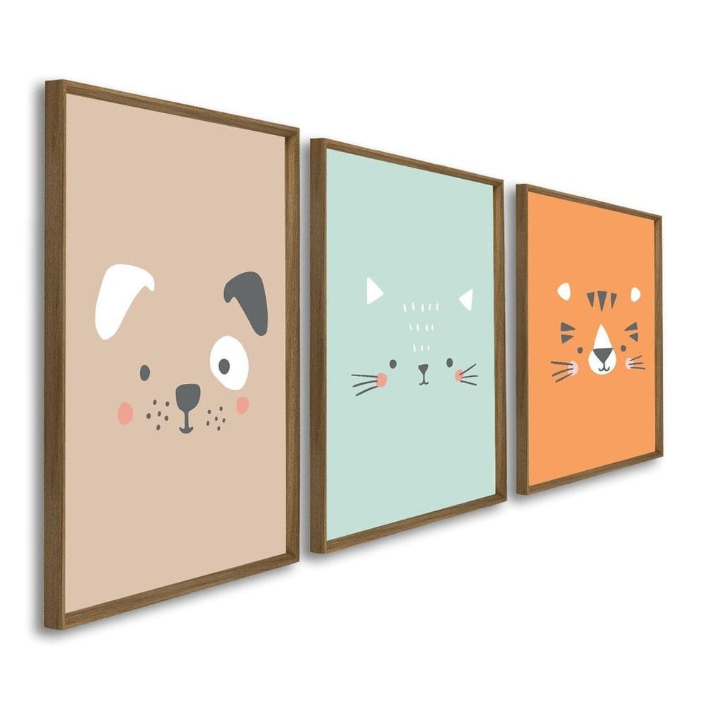 Quadro Decorativo Infantil Mundo Animal Coala e Panda 3 Telas 60x90 para Quarto Sala Brinquedoteca