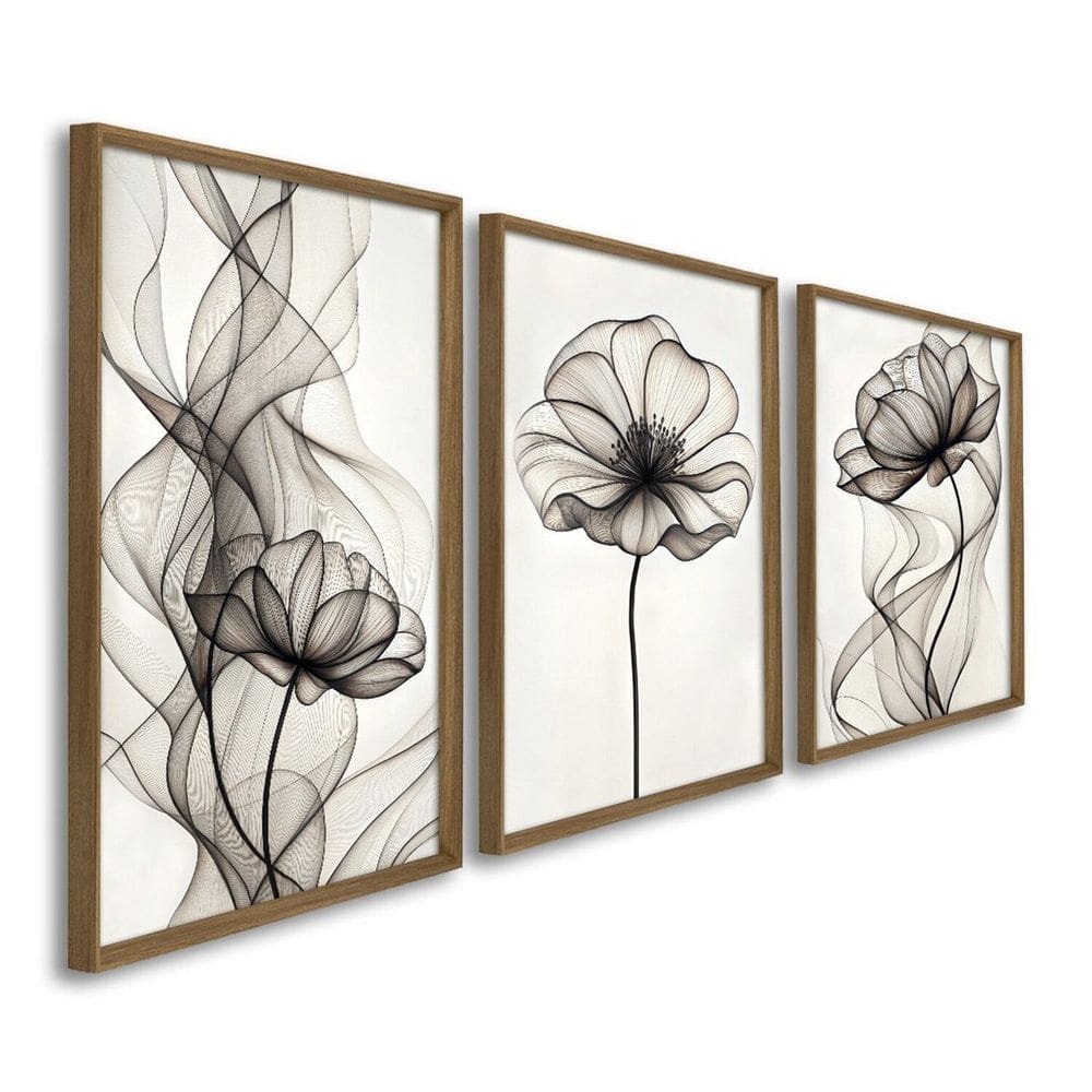 Quadro Decorativo Modelo Floral 3 Telas 60x90cm para Sala Quarto Escritório