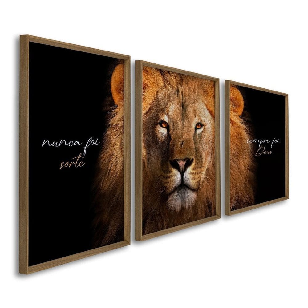 Quadro Decorativo Religioso Nunca Foi Sorte Sempre Foi Deus 3 Telas 60x90 para Sala Escritório Hall