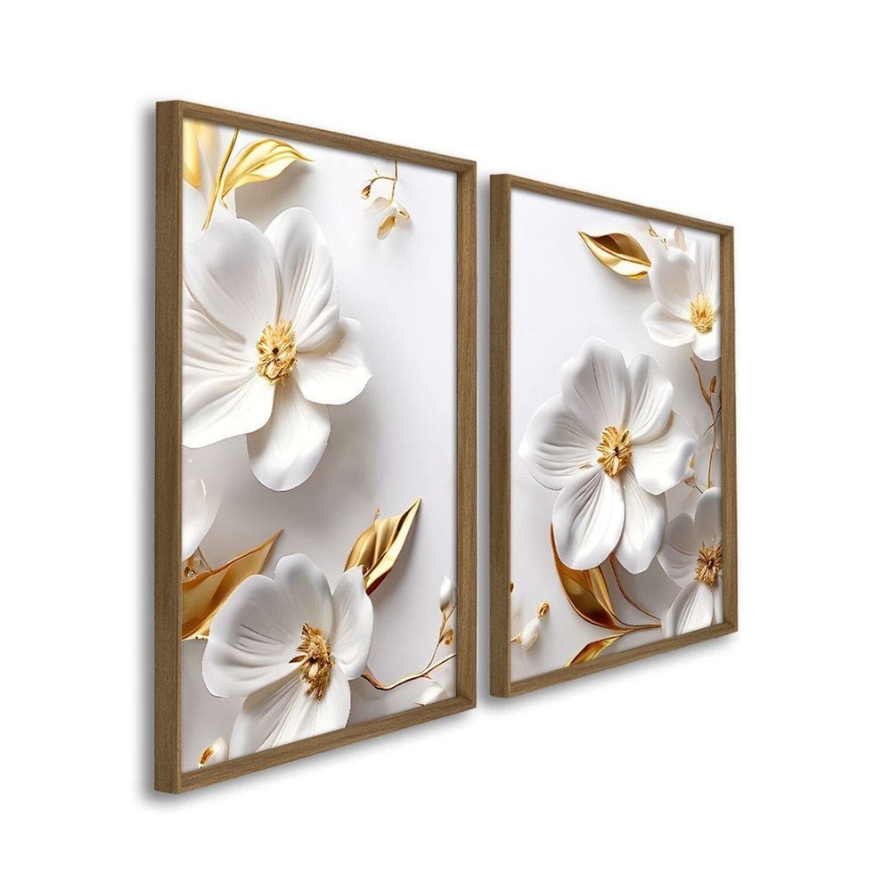 Quadro Decorativo Floral Delicado Flores 2 Telas 60x90cm para Sala Quarto Escritório