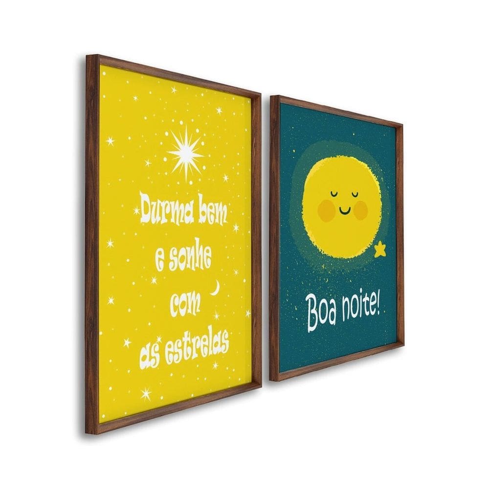 Quadro Decorativo Infantil Durma Bem 2 Telas 60x90 Cm para Quarto Sala Brinquedoteca
