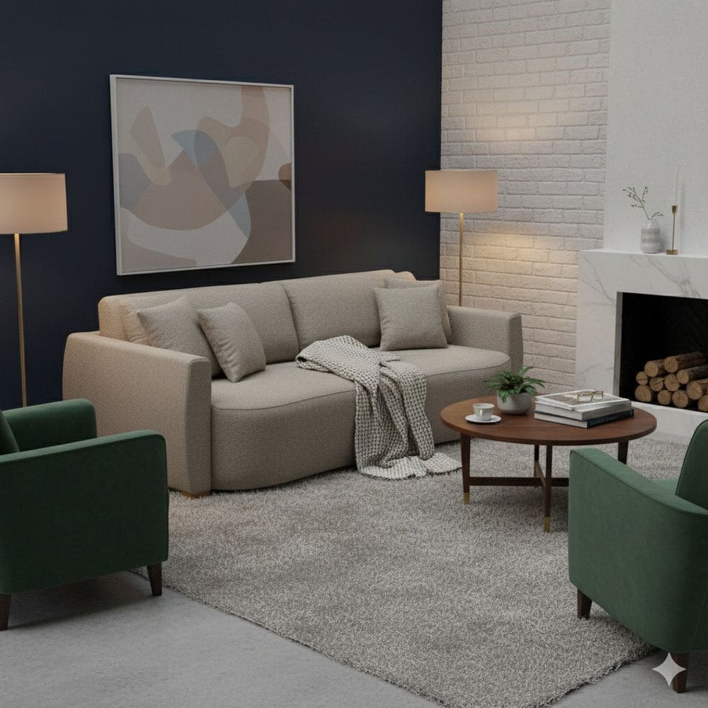 Sofá Cama 4 Lugares 232cm para Sala de Estar Italia Bege