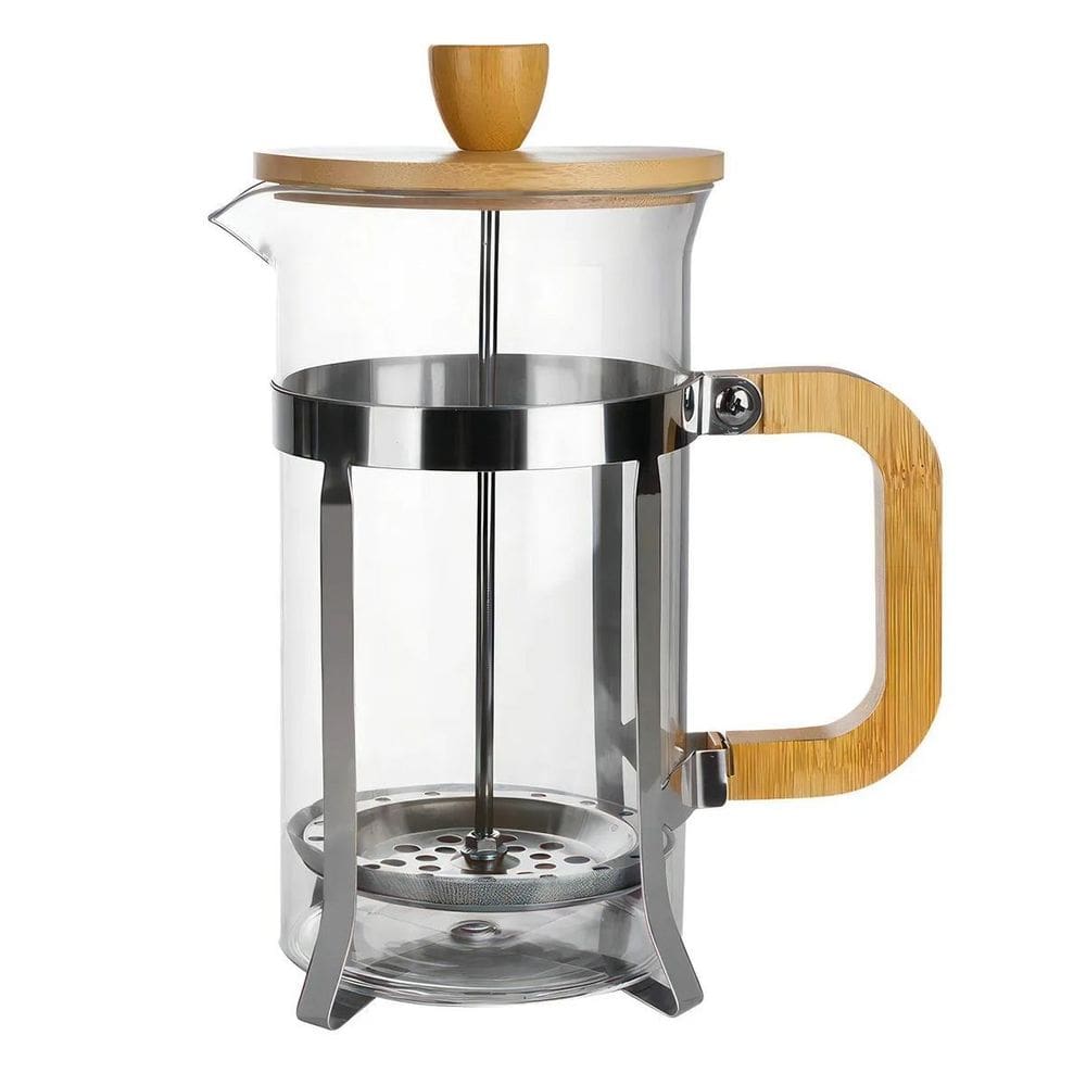 Cafeteira Prensa Francesa Vidro 350Ml Com Tampa Alça Bambu