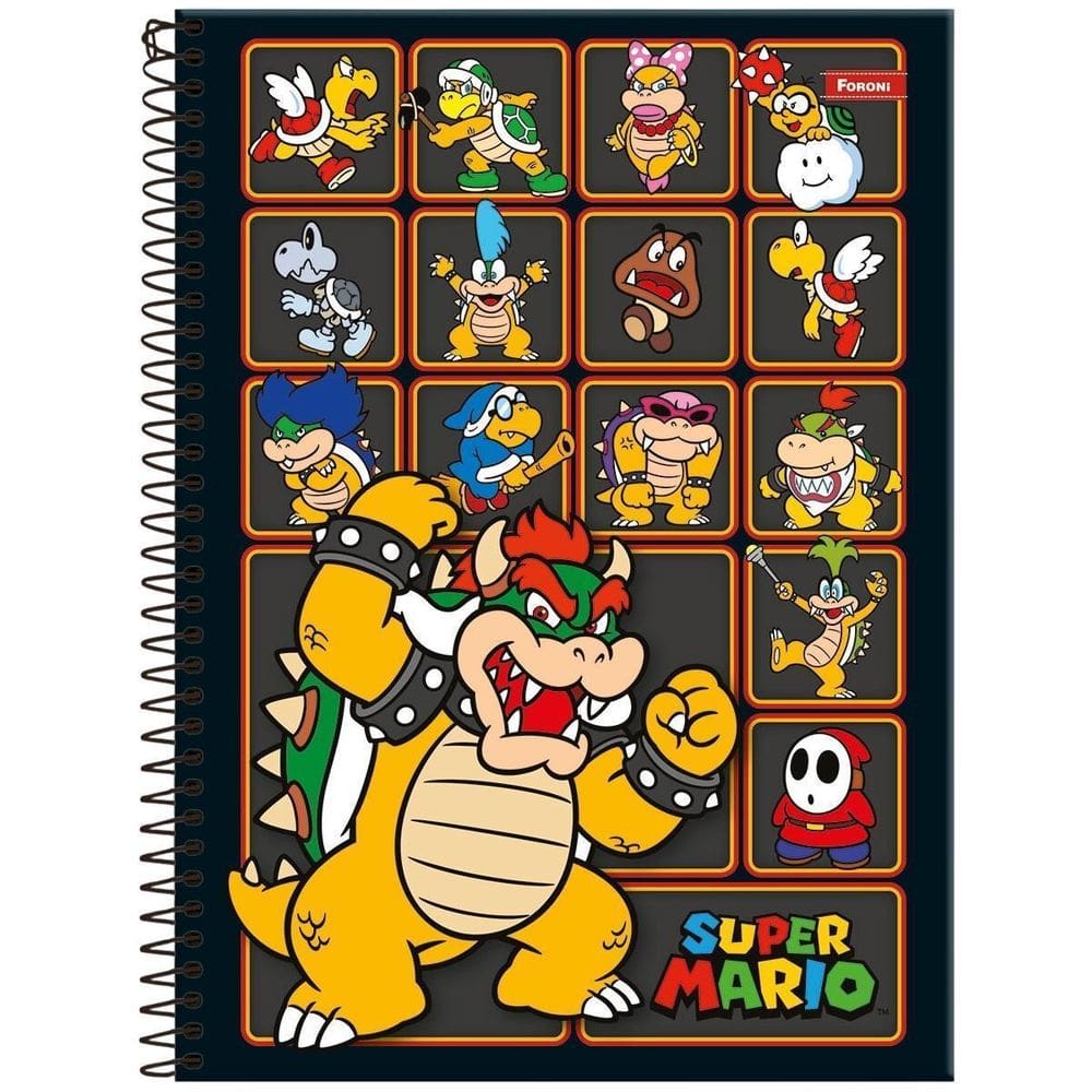 Caderno Super Mario Bros Capa Dura Espiral 1 Matéria Escolar