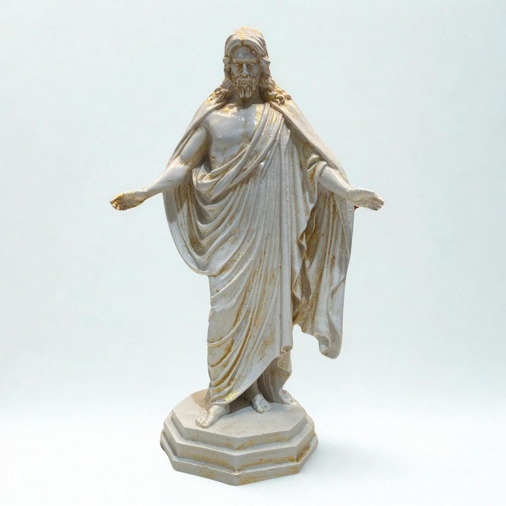 Escultura Jesus Oxalá Vintage Branco E Dourado 23,5Cm Resina