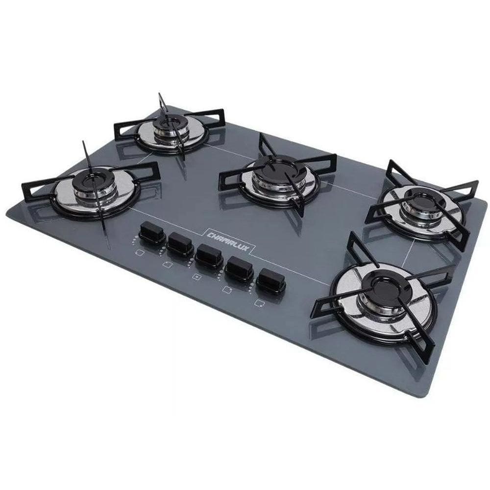 Fogão Cooktop Tripla Chama 5 Bocas Bivolt Prata Chamalux