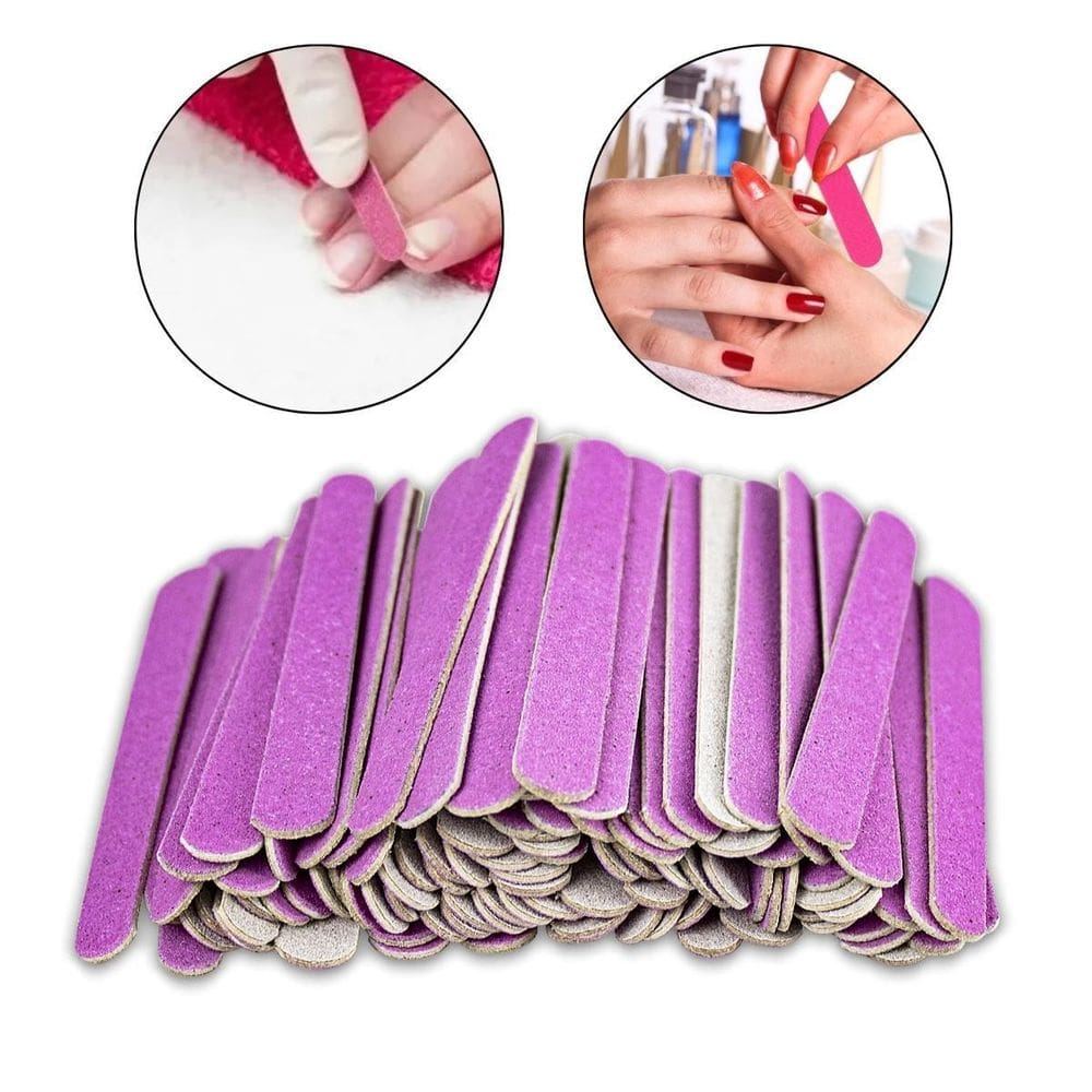 Kit 100 Mini Lixas De Unhas 8Cm Descartáveis Manicure Rosa