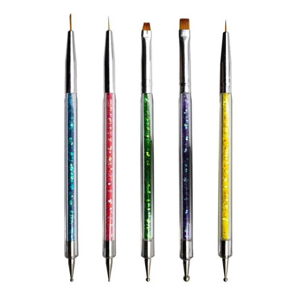 2X Kit 5 Pincéis E Boleadores Unha Decoração Nail Art Manicu