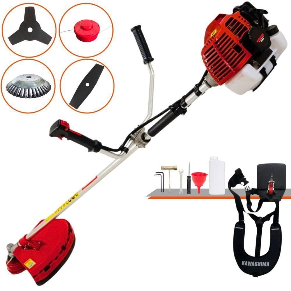 Roçadeira Profissional Lateral Kawashima Kw52l À Gasolina 52c 2,5hp + Faca 2 Pontas 330mm 2,7mm + Escova Rotativa Dural