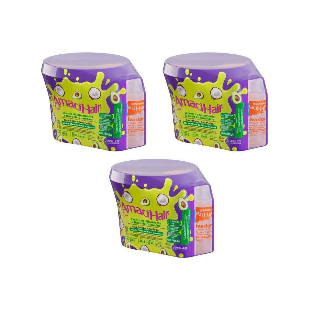 Creme Relaxante Amacihair 200G Liso - Kit Com 3Un