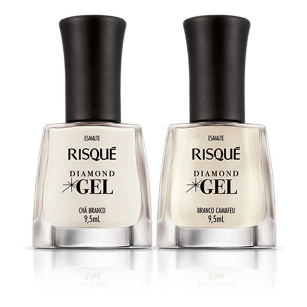 3X Kit Esmalte Diamond Gel Risque Chá Branco + Branco Camafe