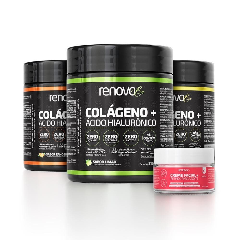 3 Potes Colágeno Verisol Renova Be + 1 Creme Facial Retinol