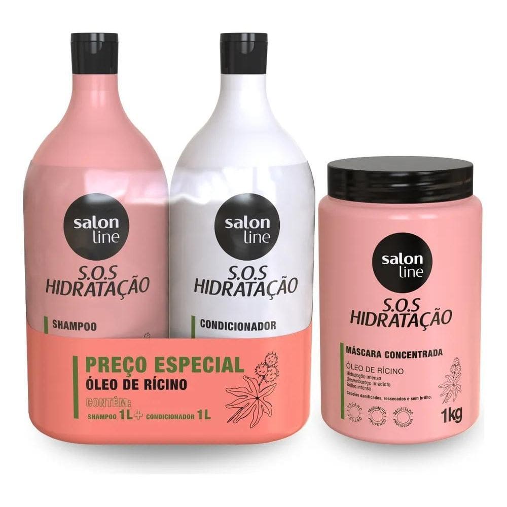 2X Kit Shampoo E Condicionador 1L + Máscara 1Kg Sos Hidrataç