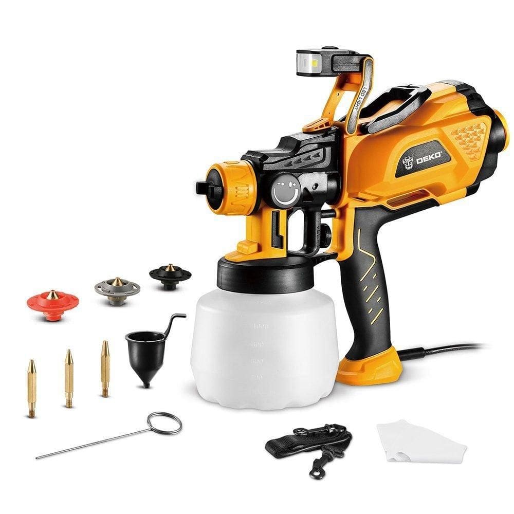 Pistola de Pintura Pulverizadora 600W 1200ml 127V Luz de LED com 3 Bicos e Acessórios - DEKO