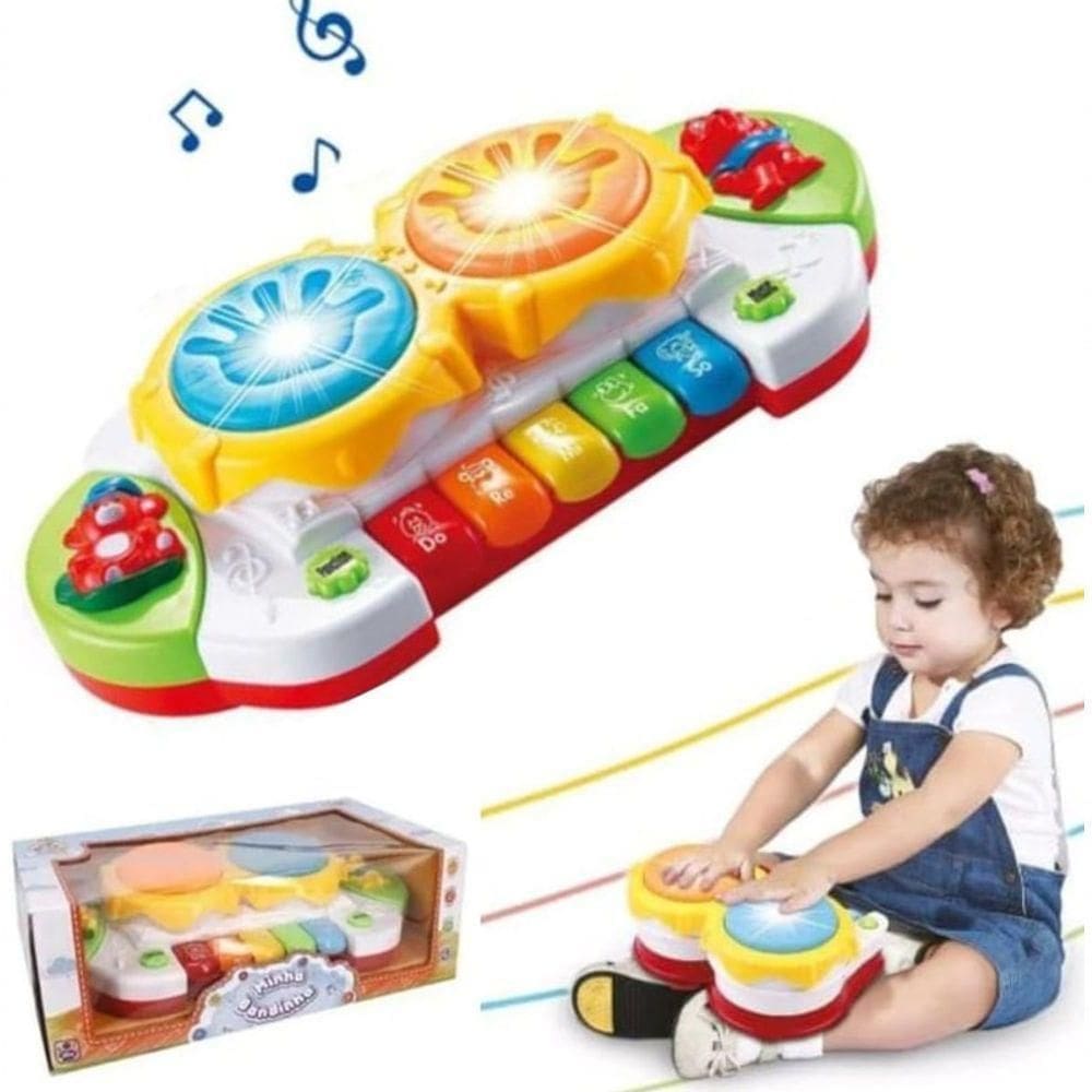 Minha Bandinha Divertida Educativa Piano Tambor Luz Som Tecl