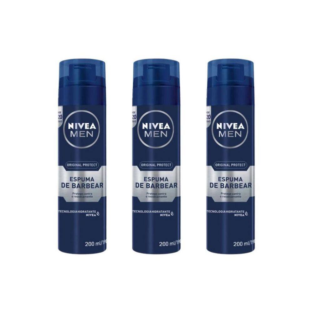 Espuma De Barbear Nivea 200Ml Hidratante - Kit Com 3Un