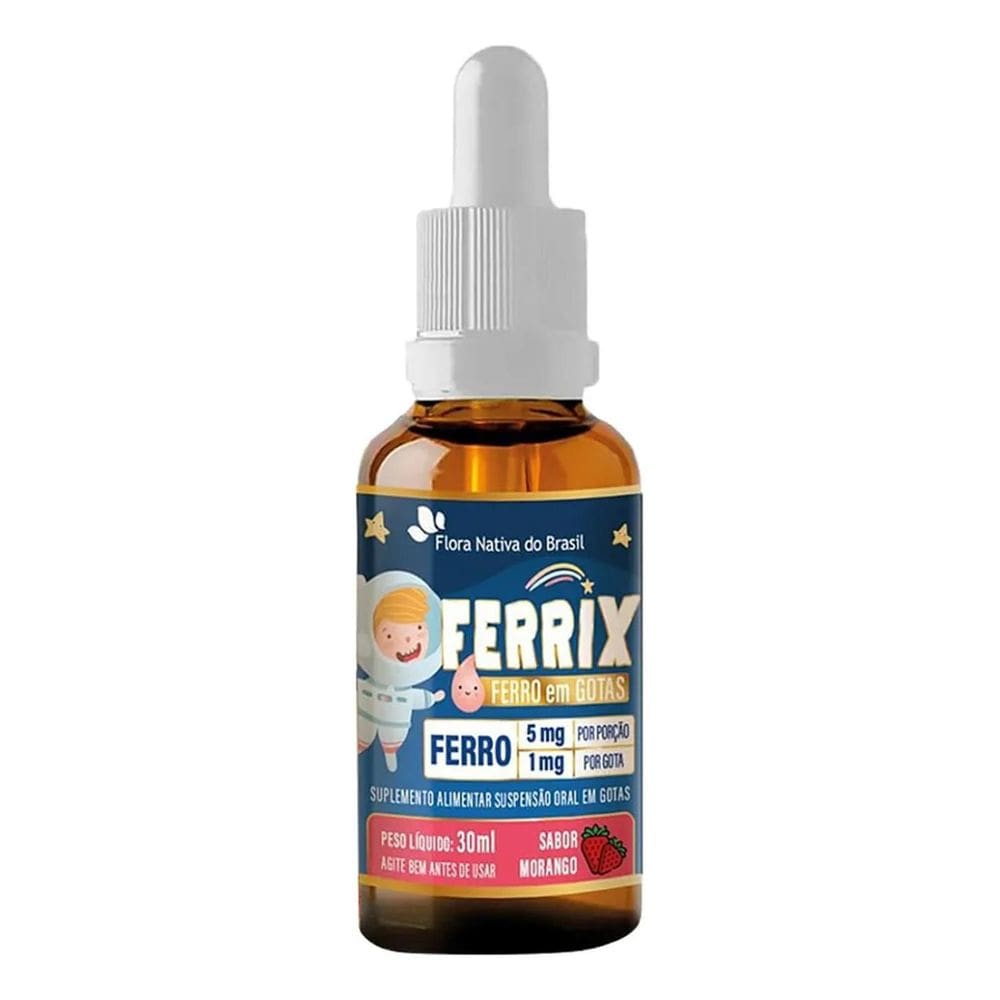 2X Ferro Em Gotas Ferrix Kids 30Ml Flora Nativa Sabor Morang