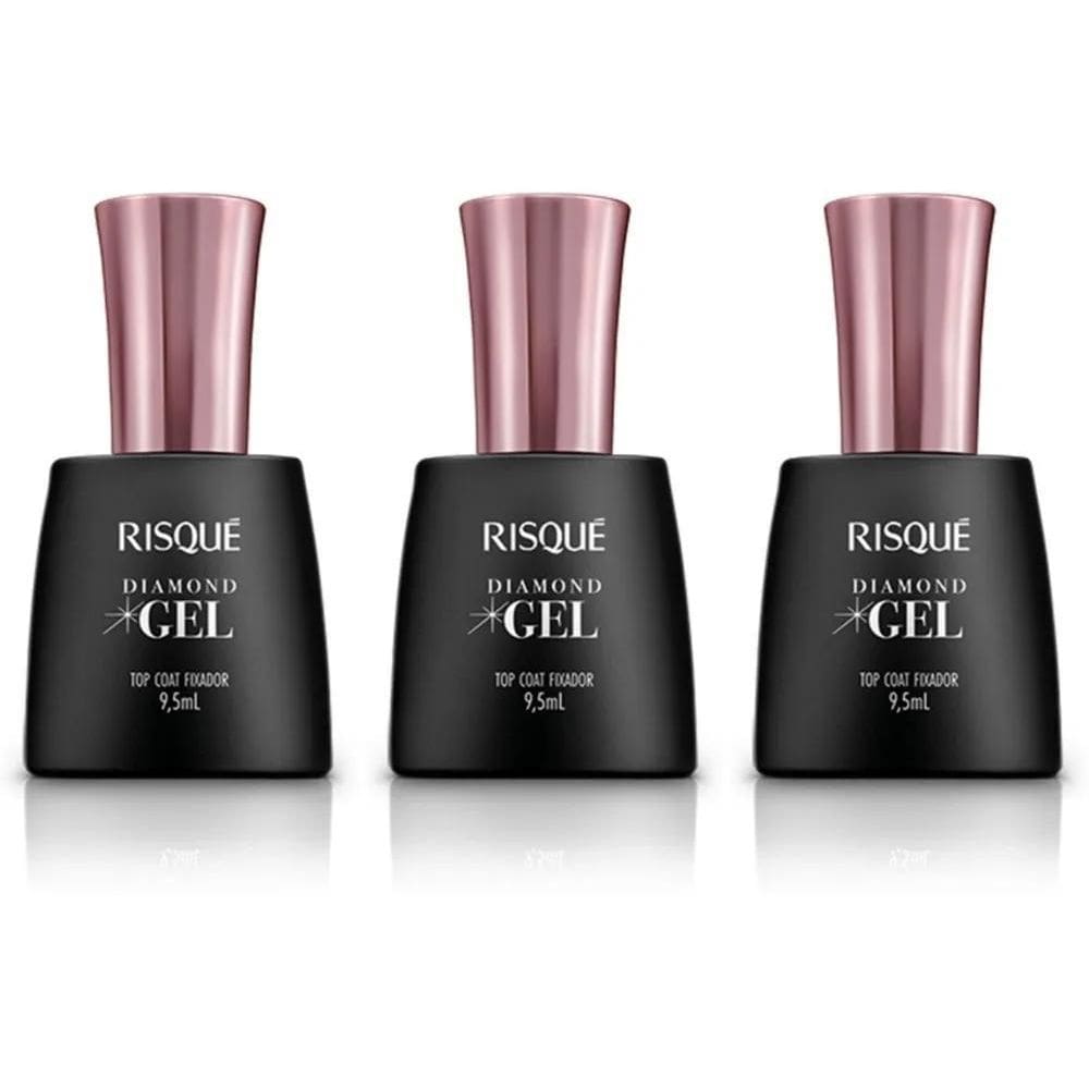 2X Kit Esmalte Risque Diamond Gel Top Coat Fixador 3 Unidade