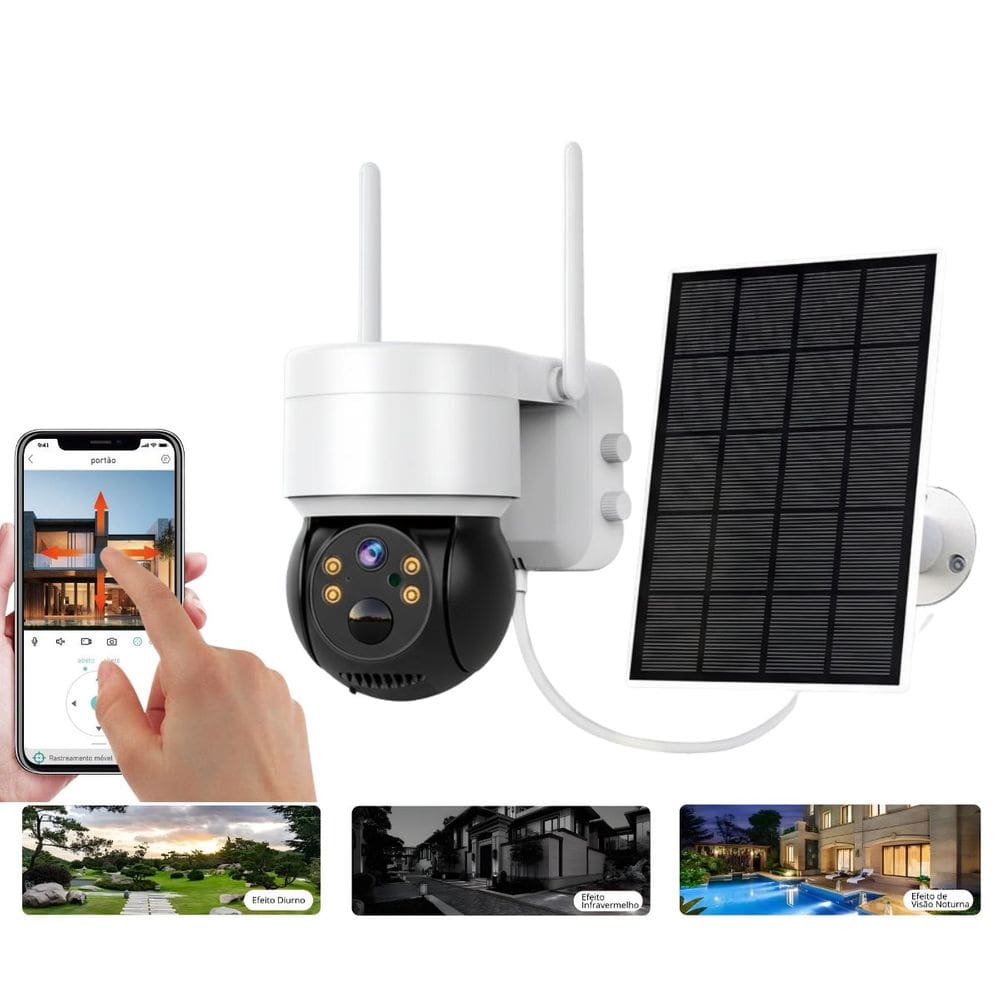Câmera de Segurança Com Painel Solar WiFi Coibeu Full HD Visão Noturna Áudio Bidirecional E Sensor de Movimento