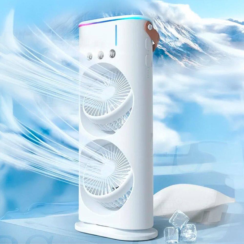 Ventilador Usb Potente Torre Duplo Mesa Led Umidifica