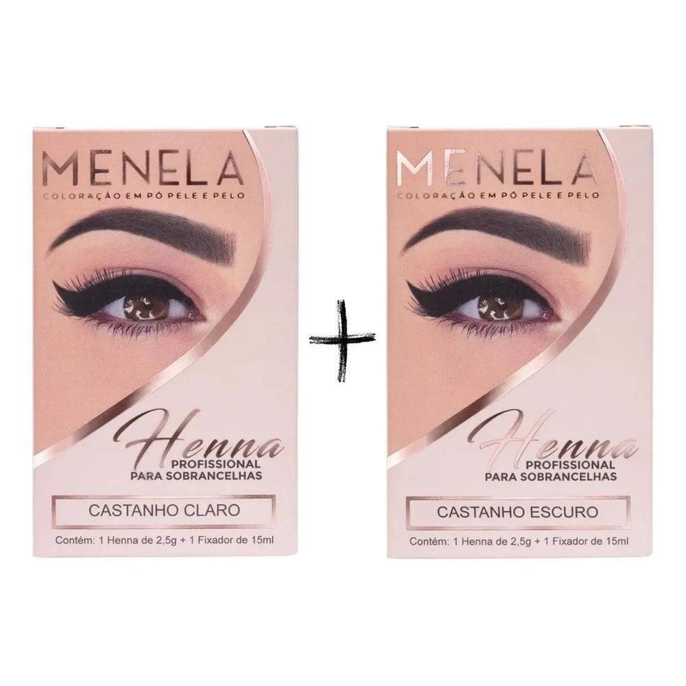 10X Combo Kit Henna Menela Castanho Claro + Castanho Escuro