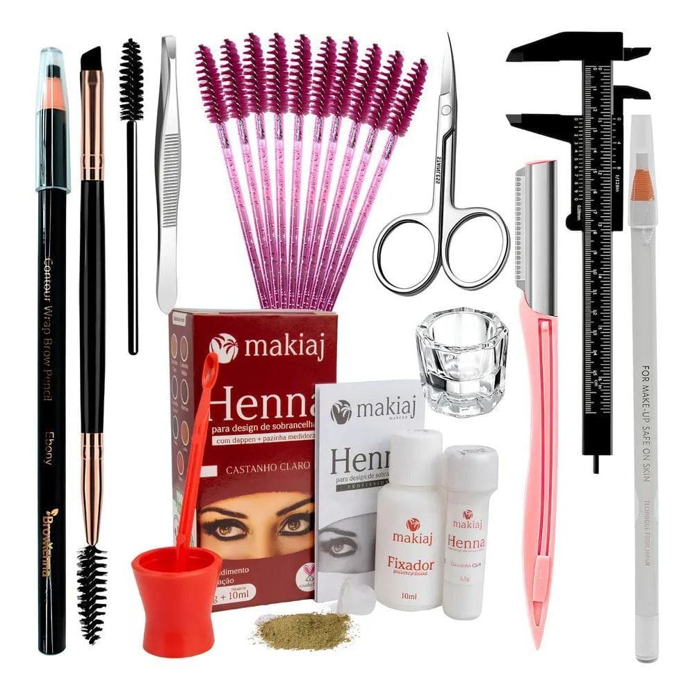 2X Kit Design De Sobrancelha Completo Henna Makiaj Iniciante