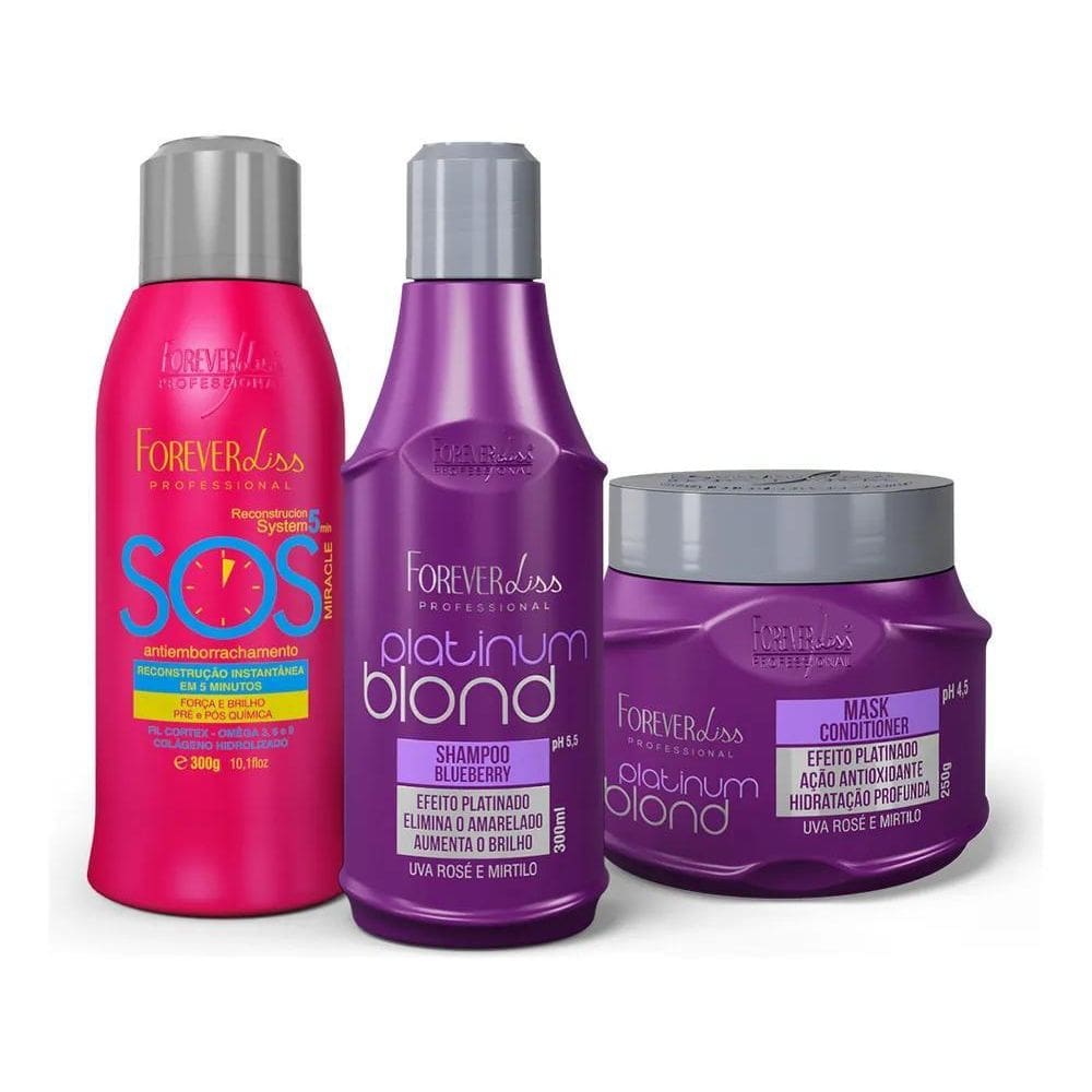 3X Kit Platinum Blond Com Reconstrutor Sos 300Ml Forever Lis