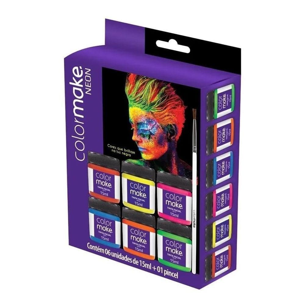 2X Maquiagem Artística Neon Colormake Tinta Pele Brilha Escu