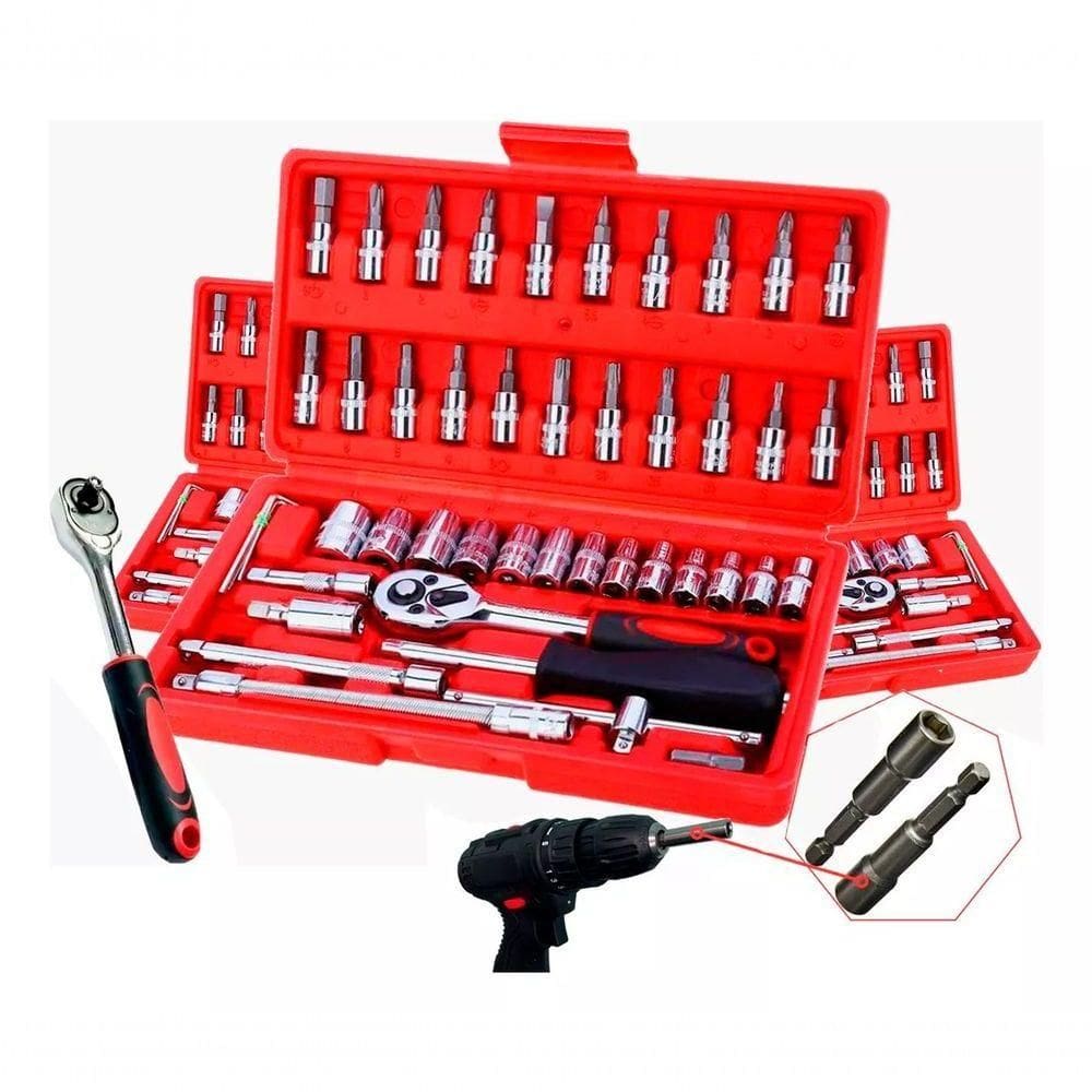 Ferramentas Kit 46 Peças Chave Catraca Soquetes Profissional