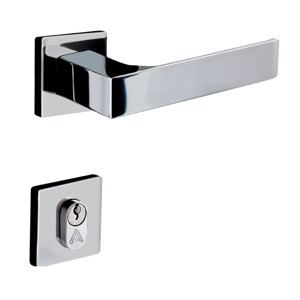Fechadura Entrada Reta Roseta 6cm Cromado Quadratta Aliança