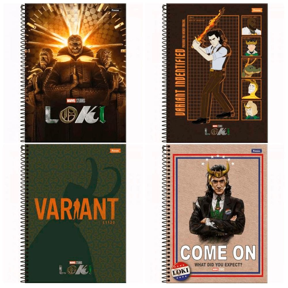 Caderno Loki 10 Matérias Marvel 160 Folhas Escolar
