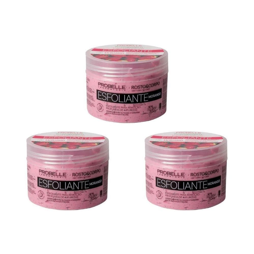 Esfoliante Probelle 300G Morango - Kit Com 3Un