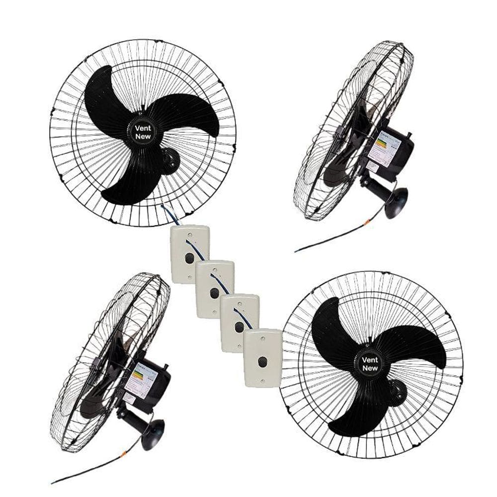 Ventilador De Parede Vent New 60Cm Bivolt 200W Preto 4 Unid