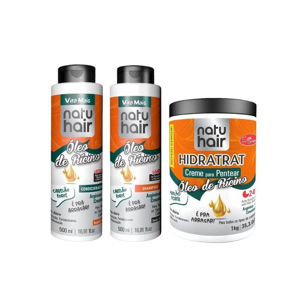 Kit Natuhair Óleo De Rícino Cond+Shampoo+Cr Pentear