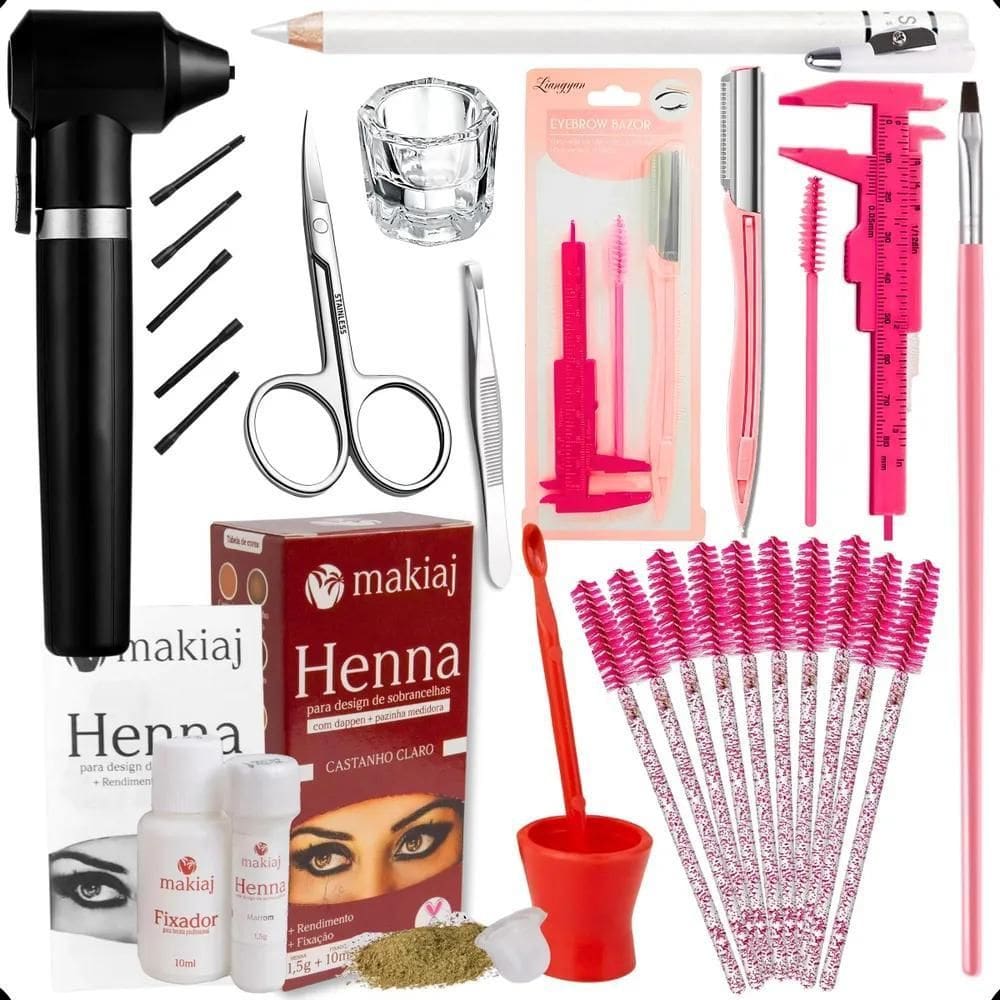 2X Material Completo Design De Sobrancelhas Henna Iniciante