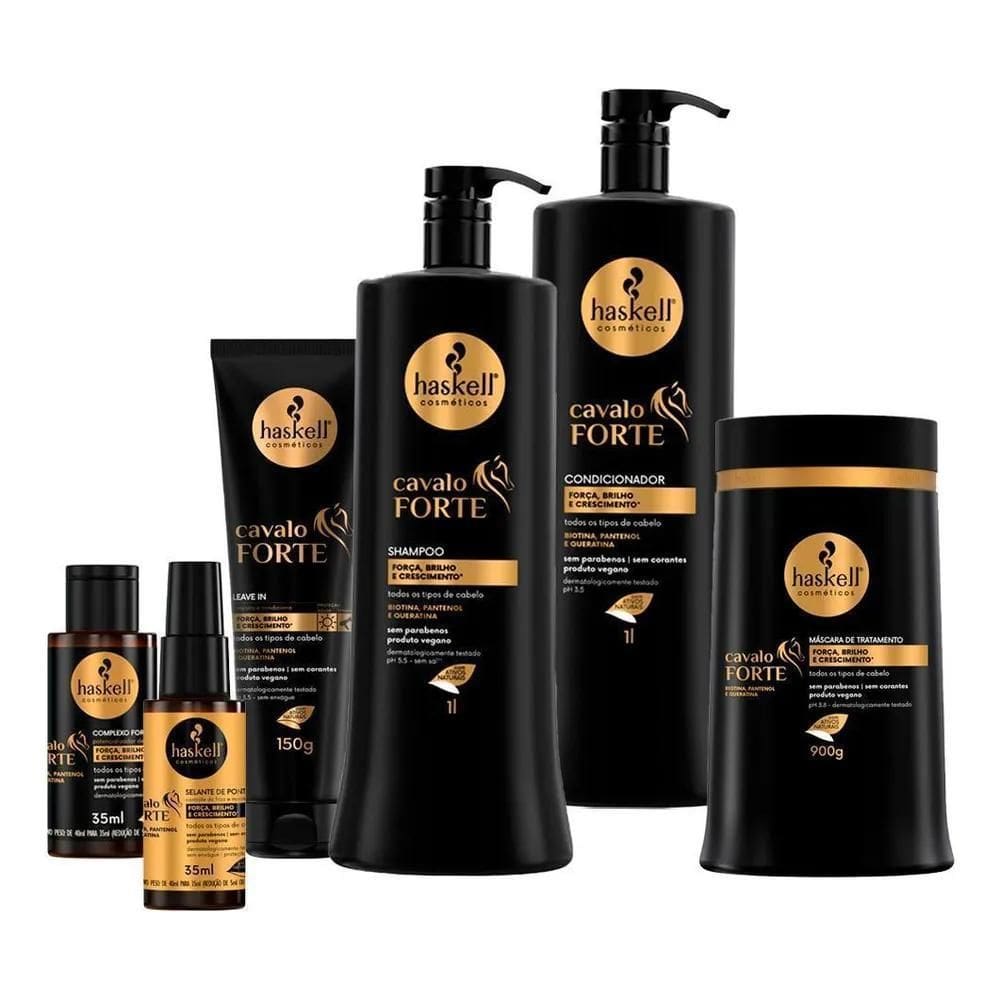 3X Kit Haskell Cavalo Forte Sh Cond 1L Másc 900G Linha Compl